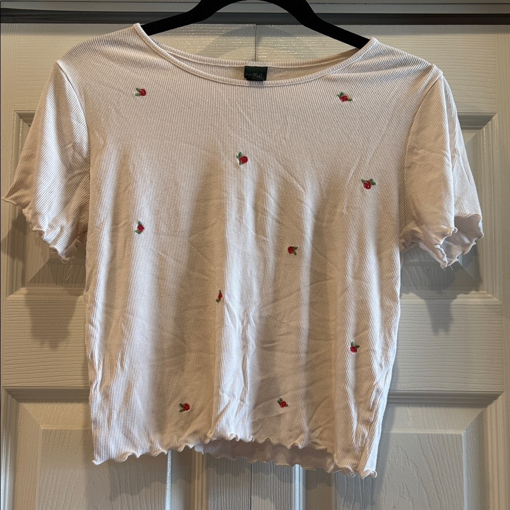 Wild Fable White Top with Red Embroidery size large roses